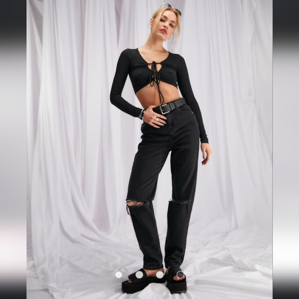NWOT Asos Design Distressed High Rise Black Mom Jeans